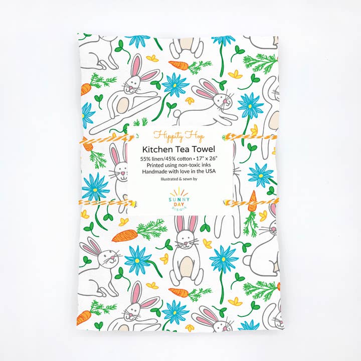 Torchon en lin/coton Hippity Hop pour la vente par Sunny Day Designs