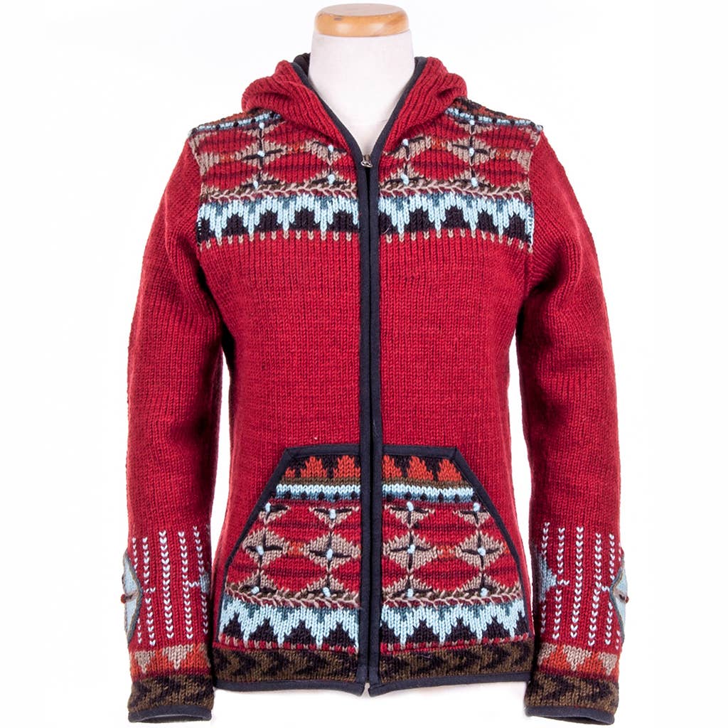 Lost Horizons Knitwear – Ships from USA - Wholesale Knit Sweater - Women's - Dakotah Hooded Wool Sweater with Western Pattern11