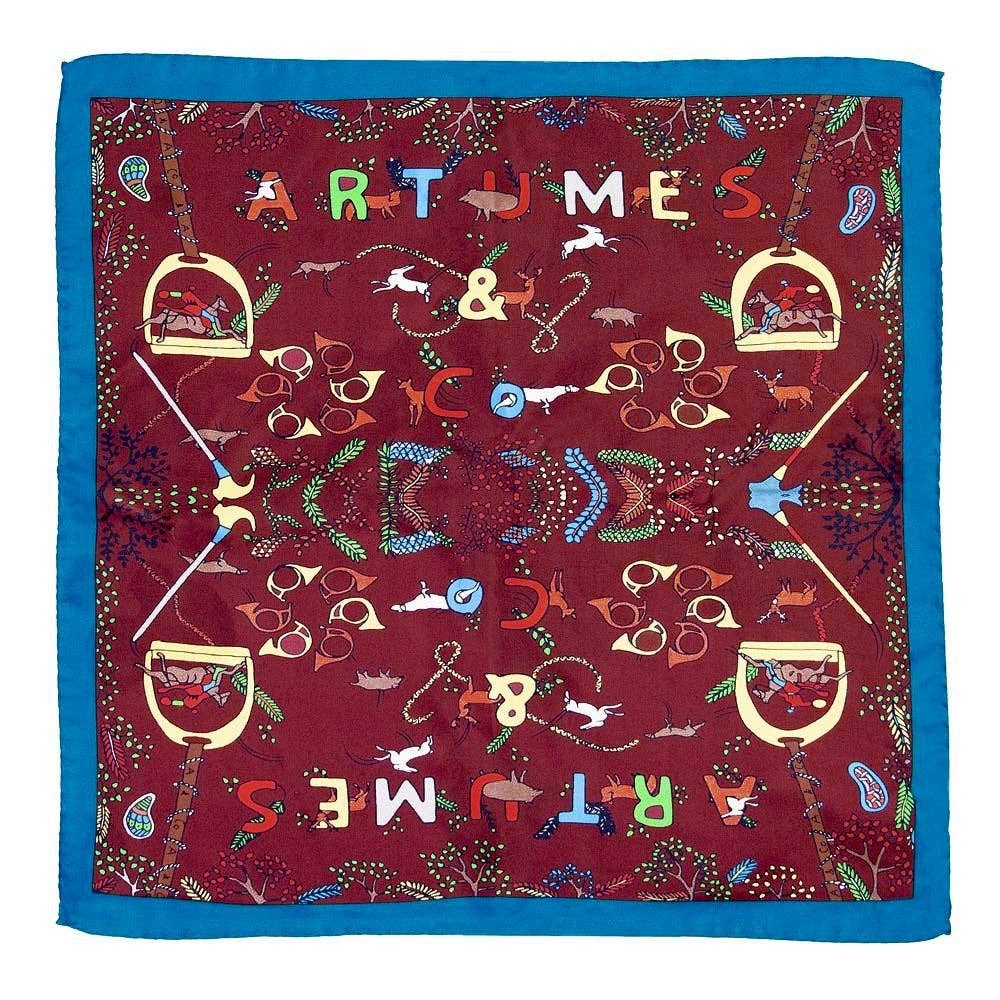 Artumès & Co - Wholesale Pocket Square - Men's - Soidatour Imaginarium Hunting garnet printed silk pouch0