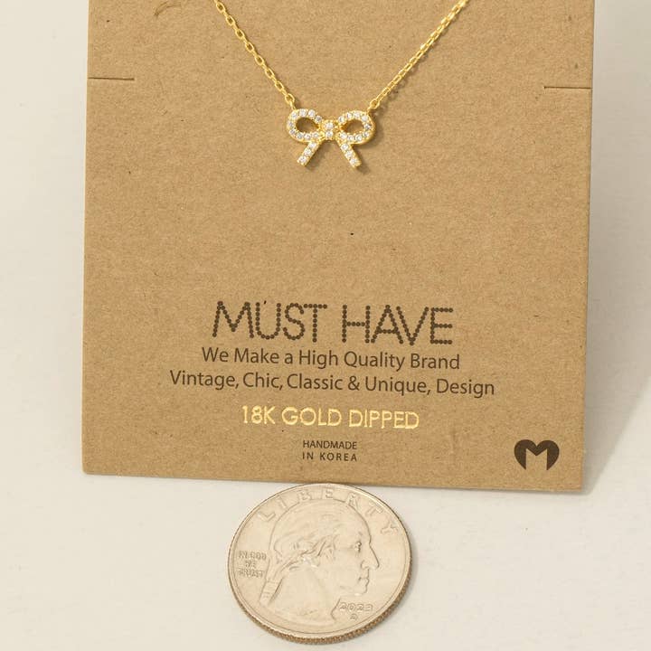 Fame Accessories - Wholesale Pendant/Charm Necklace - Gold Dipped Cz Stud Ribbon Bow Pendant Necklace3