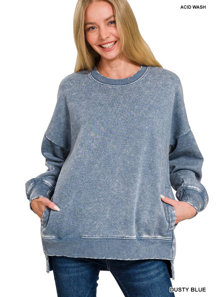 42POPS – wholesale Sweatshirt - Dam – ",..._ Syra Tvättad Fleece Hi Low Fåll Pullover Med Fickor50