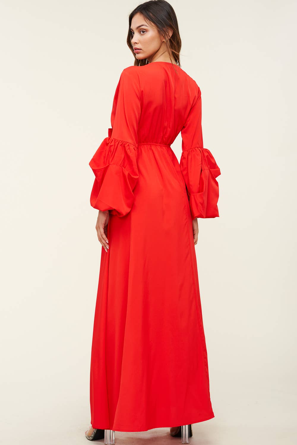 QMP Moda - Wholesale Dress - Women's - V NECK MAXI DRESS WITH ELASTIC WAIST23