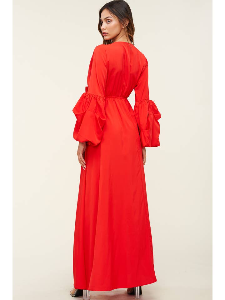 QMP Moda - Wholesale Dress - Women's - V NECK MAXI DRESS WITH ELASTIC WAIST23