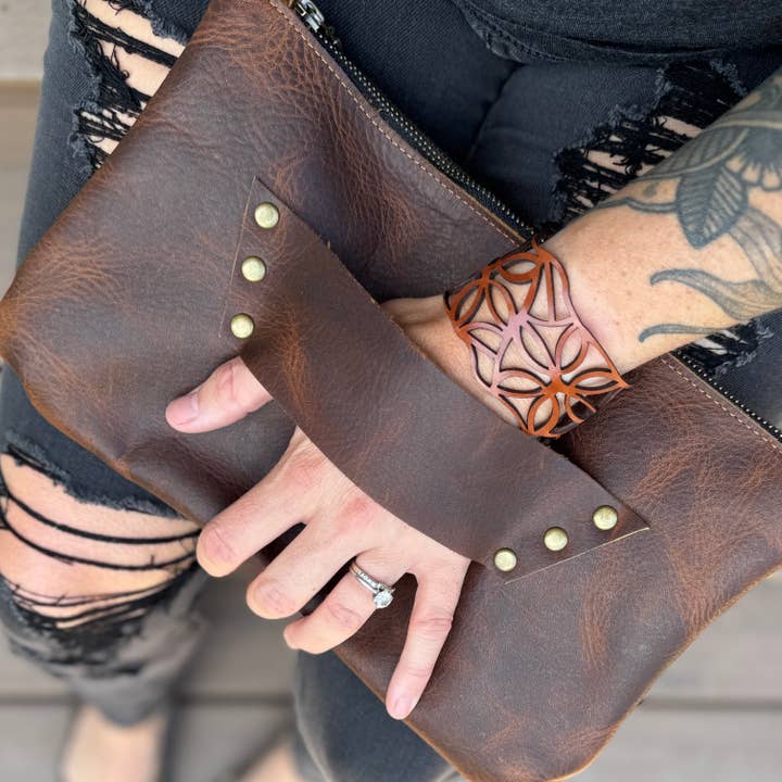 Raleigh Leather - Wholesale Clutch Bag - Women's - Raleigh Leather Clutch - Caramel - Handmade Leather Goods