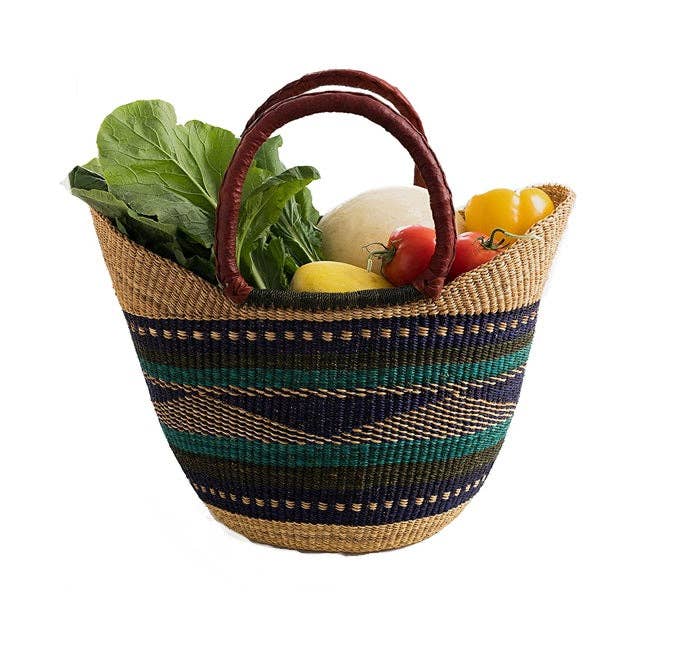 The African Home Goods - Wholesale Beach Bag - Green & Blue U-Shopper Ghana Beach Tote Bag/Basket3