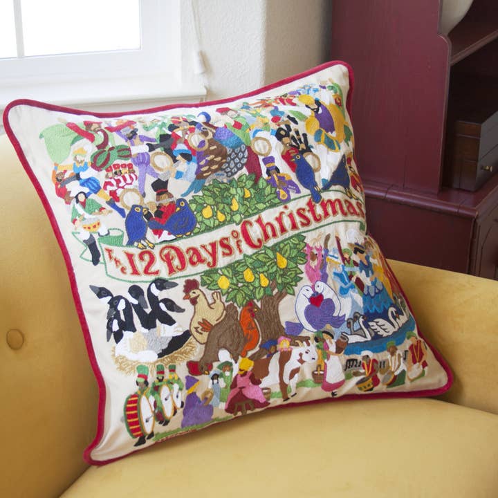 catstudio - Wholesale Throw/Decorative Pillow - 12 Days of Christmas Hand-Embroidered Pillow