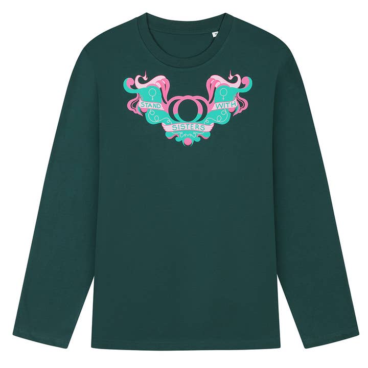 T-shirt à manches longues vert "Stand With Sisters" pour la vente par Black & Beech