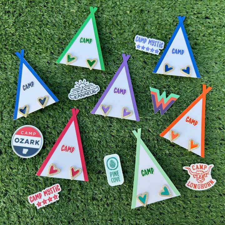 I Love my CAMP: Bright Color Heart Studs on Camp Tent for wholesale by Color Shout