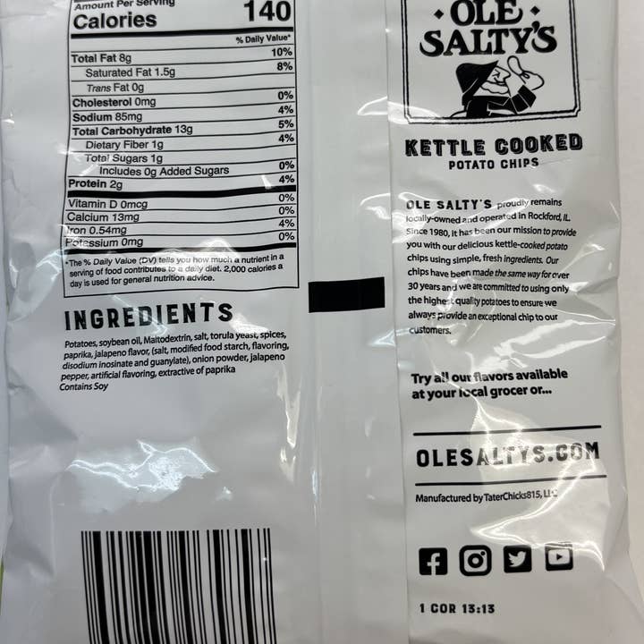 Ole Salty's - Venta al por mayor Patatas fritas - Patatas fritas cocidas en caldera con jalapeño de 1,25 oz