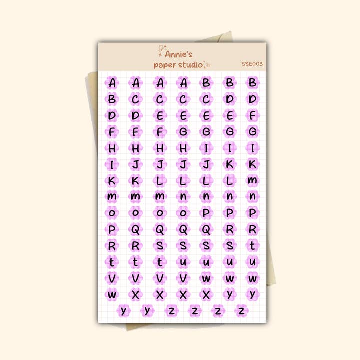 Purple gingham letter sticker sheet for wholesale by Annie's paper studio