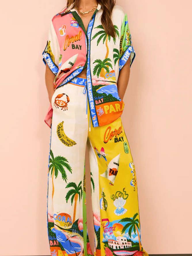 UNISHE - Wholesale Top & Pant Set (NOT Loungewear) - Women's - Summer Beach Vacation Printing 2pcs Pants Set JRM057