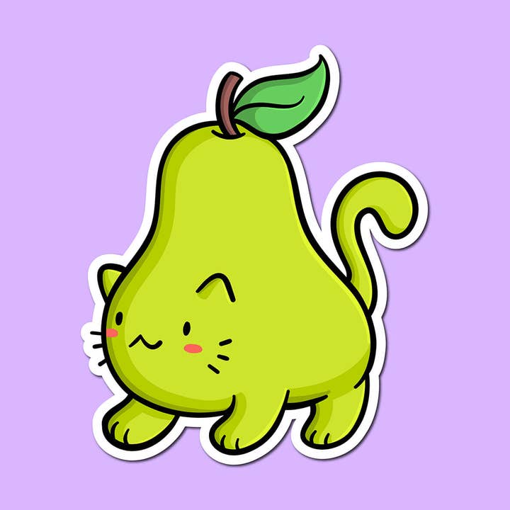 Pear Cat Vinyl Sticker for wholesale by Shop Emily M