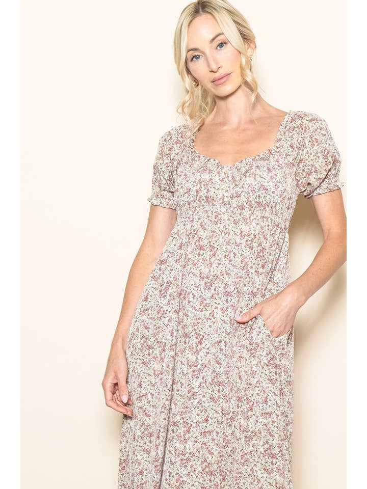 Elloh Collection - Wholesale Dress - Women's - Romantic Puff Sleeve Wide Flare Empire Maxi Dress w Pockets9