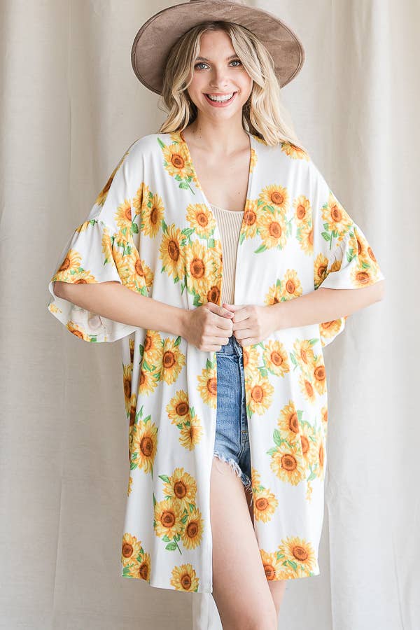 Off White Sunflower Casual Open Front Cardigan T4237 for wholesale on Faire5