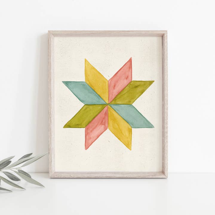 Pinwheel Quilt Block Wall Art Print - Multicolor for wholesale by Rare Bird Co. + Pauline Stanley Studio