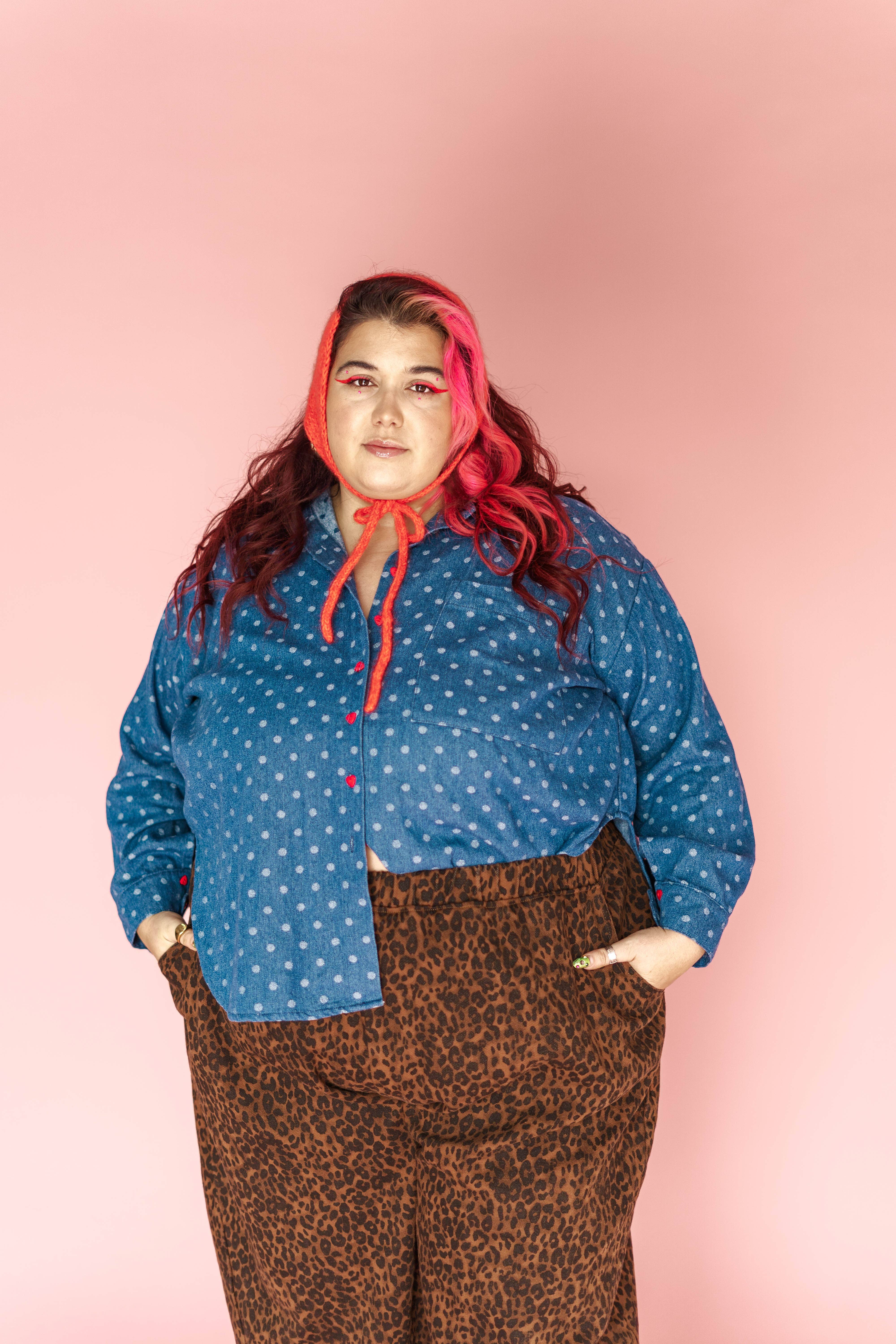 Nettle Studios - Wholesale Button Down Shirt - Women's - Size Inclusive Plus Size Polka Dot Denim Button Up Shirt5