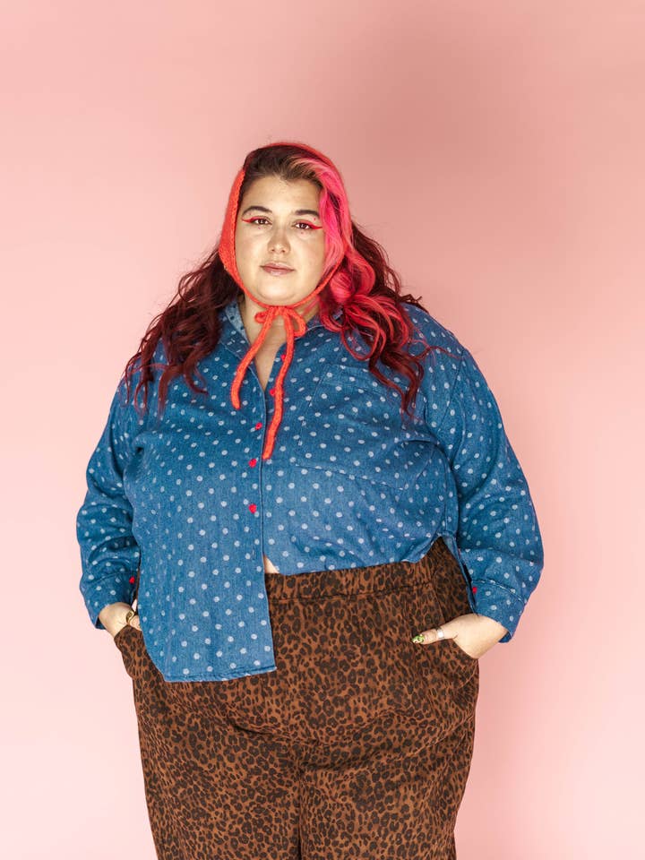 Nettle Studios - Wholesale Button Down Shirt - Women's - Size Inclusive Plus Size Polka Dot Denim Button Up Shirt5