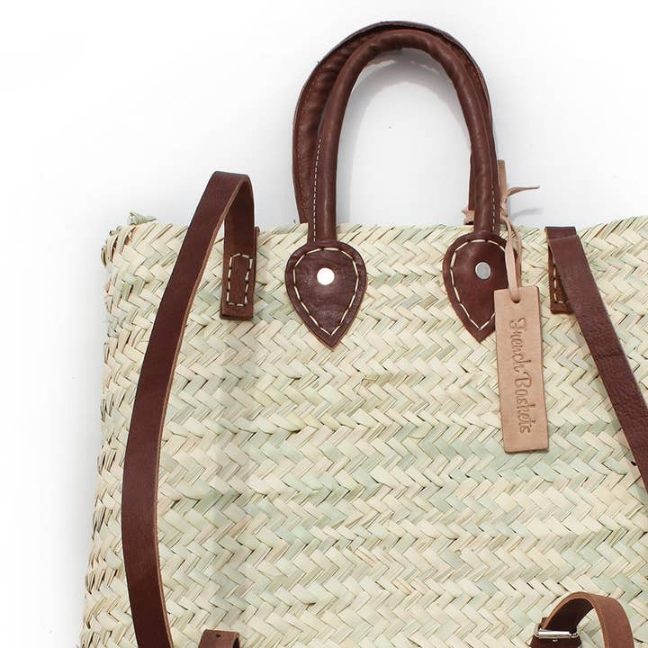 Beige Brown Straw Bag Backpack French Baskets for wholesale on Faire