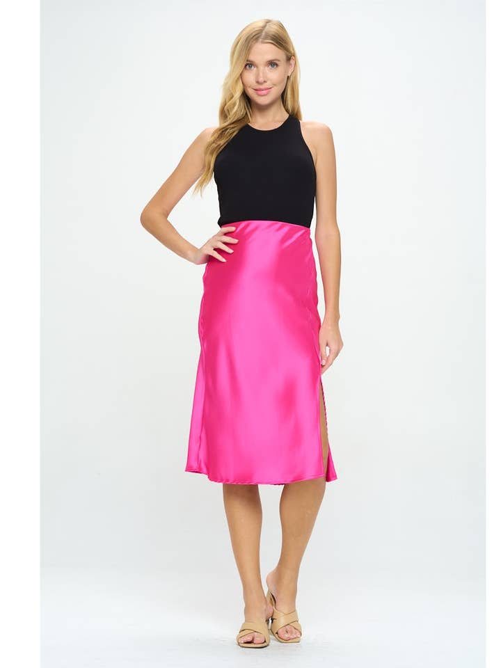 Tillverkad i USA - Solid Satin Midi kjol med slits för wholesale av LKLUV