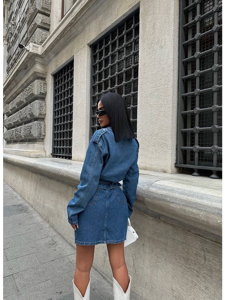 Azul Conjunto de chaqueta y falda vaqueros de venta al por mayor en Faire