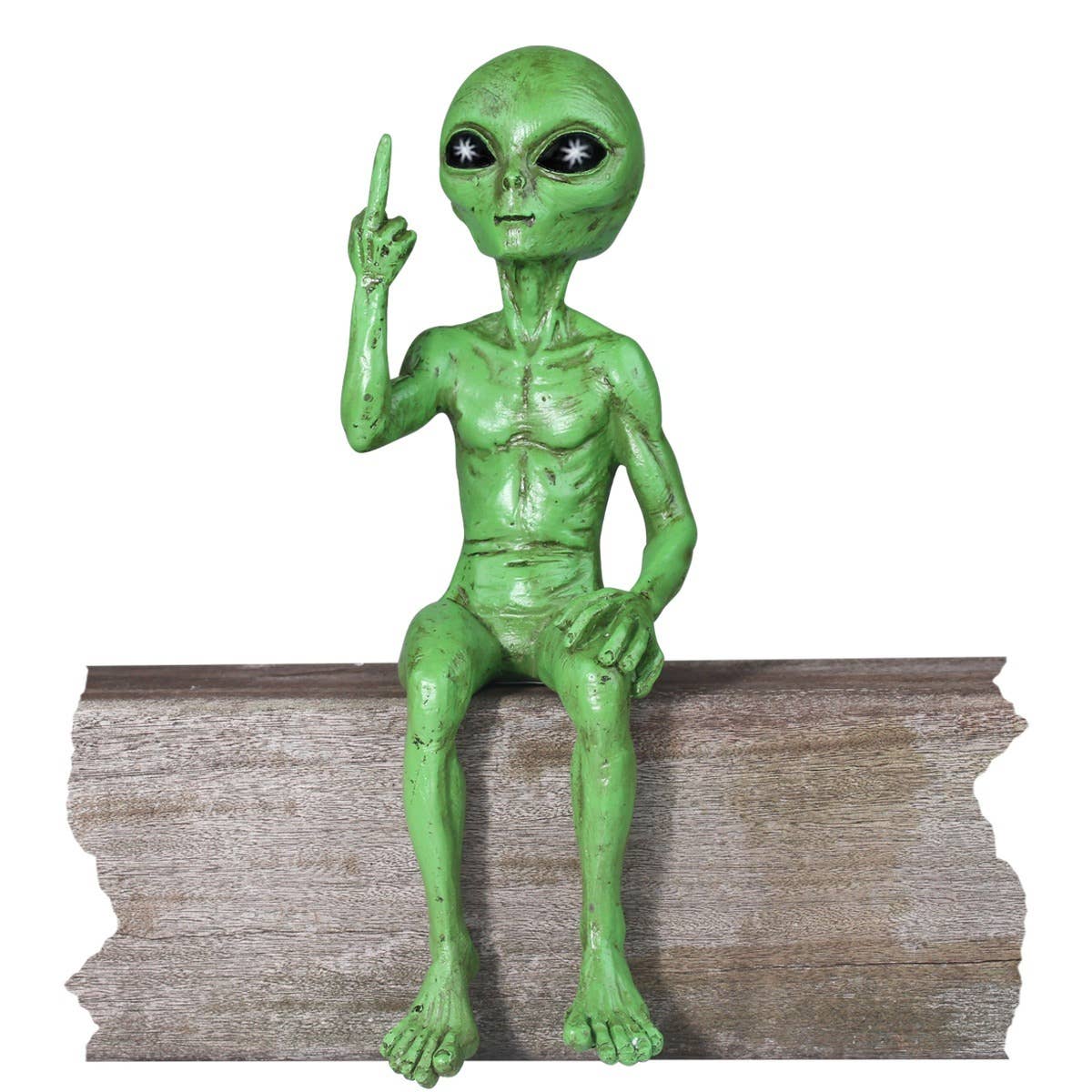 John Bernard & Company - Wholesale Outdoor Ornament/Decor - Rude Alien Statue “Flipping The Bird” 10″ H Shelf Sitter 9