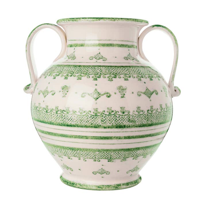 Ánfora Redonda Verde Burano de 2 Asas - Nueva para venta al por mayor de Arte Italica & Crown Linen Designs