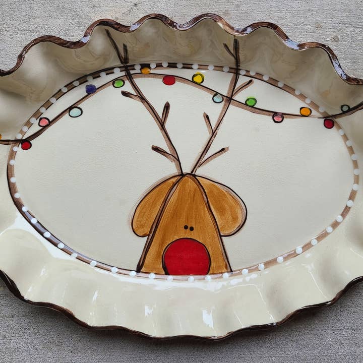 Oval Platter (Reindeer Lights) for wholesale by Heartfelt Traditions