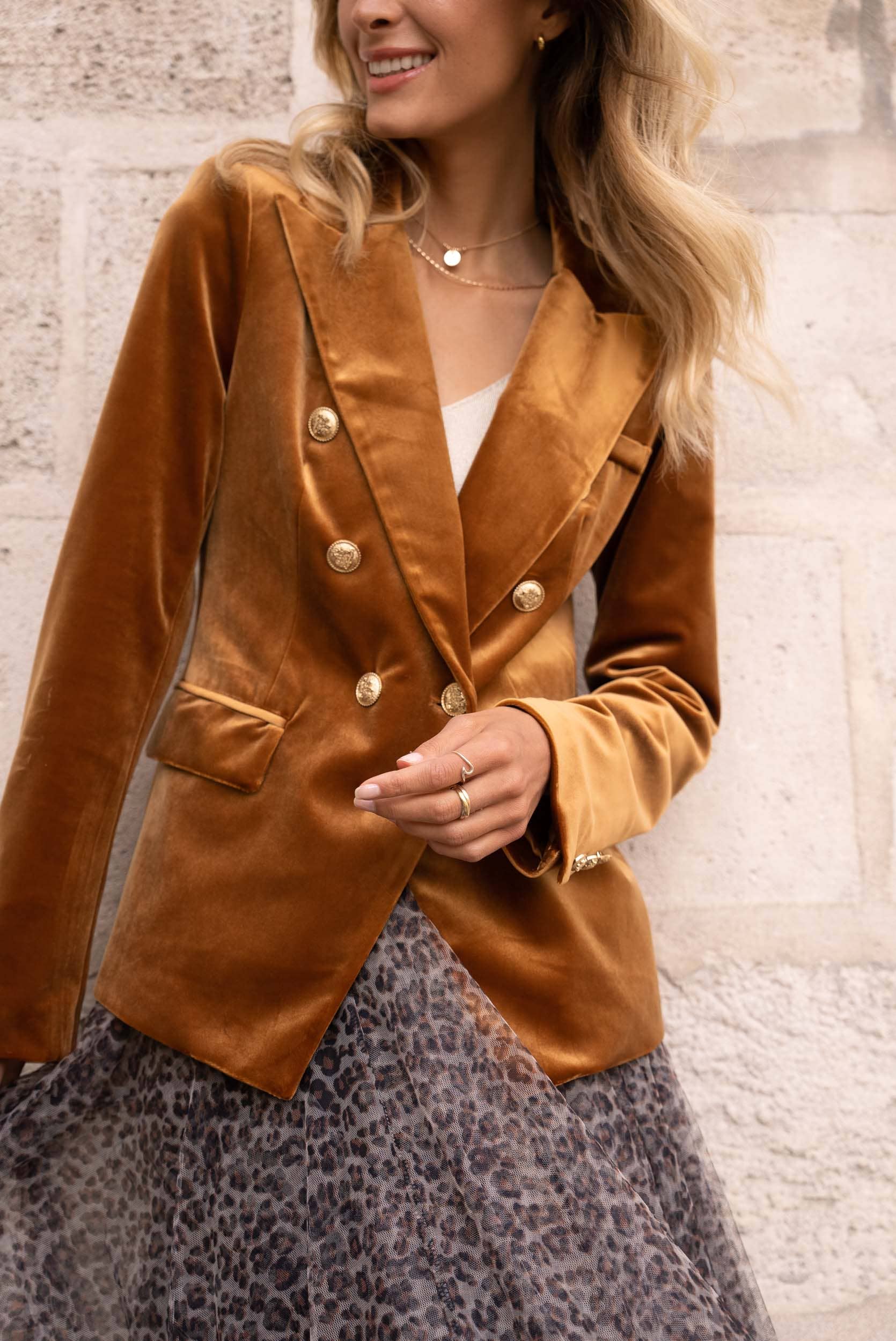 Attentif Paris - Venta al por mayor Chaqueta - Mujer - Chaqueta de terciopelo entallada con botones dorados dobles9