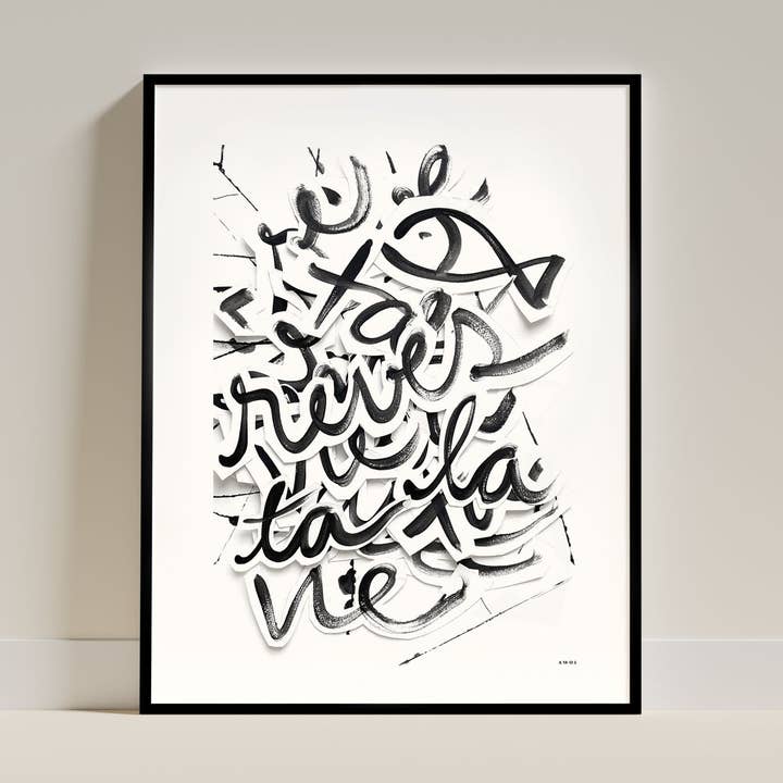 Gör Dina Drömmar Till Ett Liv, Och Ditt Liv Till En Dröm, Abstrakt Svart Och Vit Konsttryck På Matt Papper Med Träram för wholesale av Creations Awol