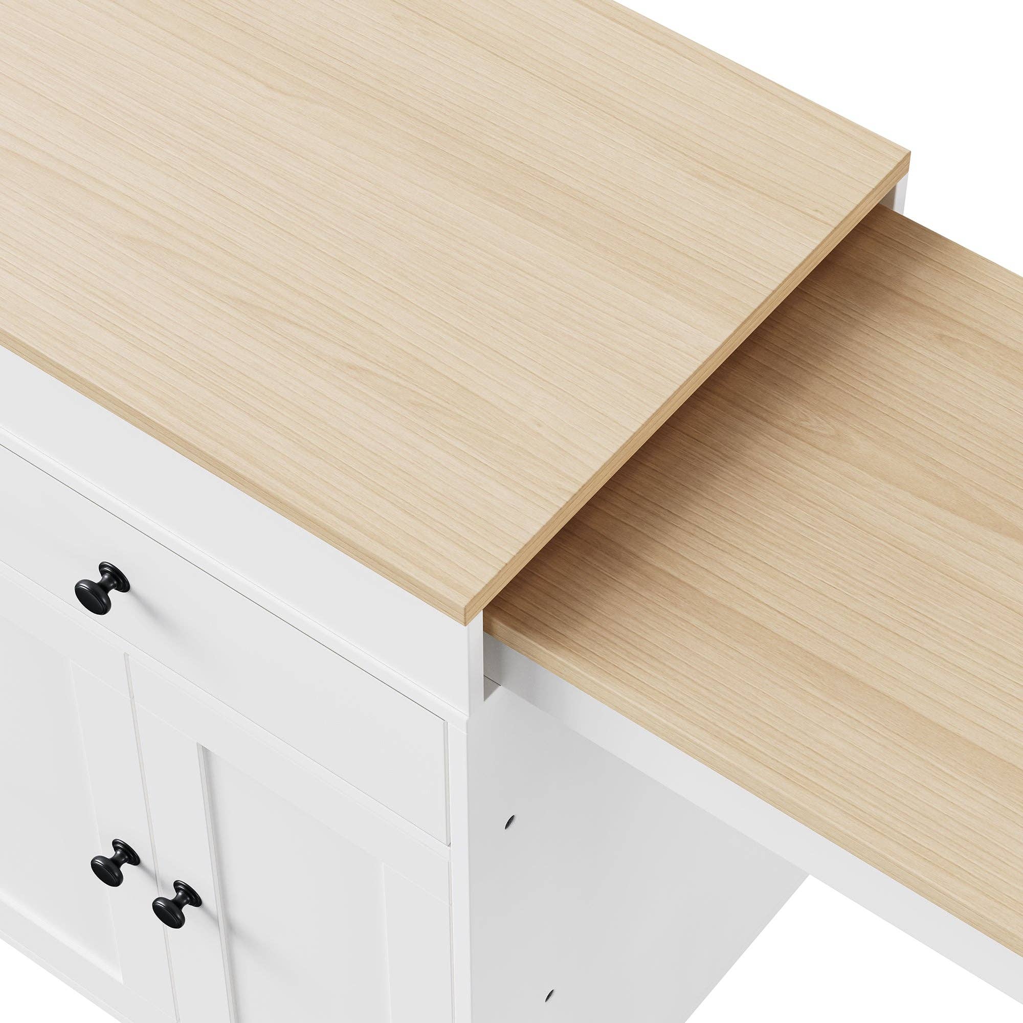 HOMYCASA DESIGN INC - Wholesale Kitchen Storage/Organizer - K&K 74.5 inch Kitchen Island with Extendable Dining Table , Rolling Kitchen Island on Wheels with Spice Rack and 2 Drawers,  Kitchen Storage Cart with 4 Door Cabinet, for Kitchen, Dining Room, White32