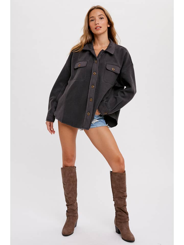 Bluivy – Engroshandel Skjortejakke/shacket – til kvinder – BØRSTET TERRY KNAP OP SHACKET25