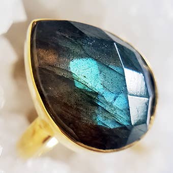Raw Labradorite Stone Ring in 18kt Vermeil for wholesale by Flotsam & Co. Hawaii