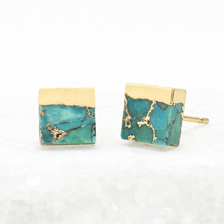 Starfish Project, Inc - Vente Clous d'oreille - Boucles d'oreilles à tige carrée Lorena en turquoise0