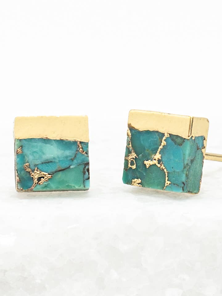 Lorena Square Turquoise Stud Earrings for wholesale by Starfish Project, Inc