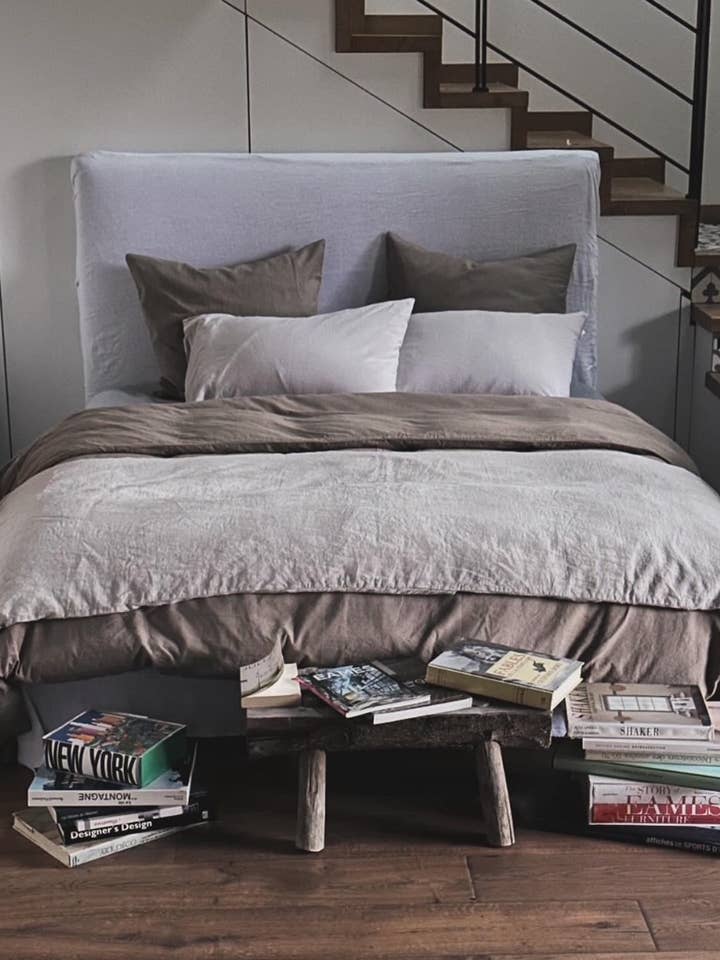 Vasket linned og vasket bomuld dynebetræk ruskind ler for engroshandel hos la draperie francaise