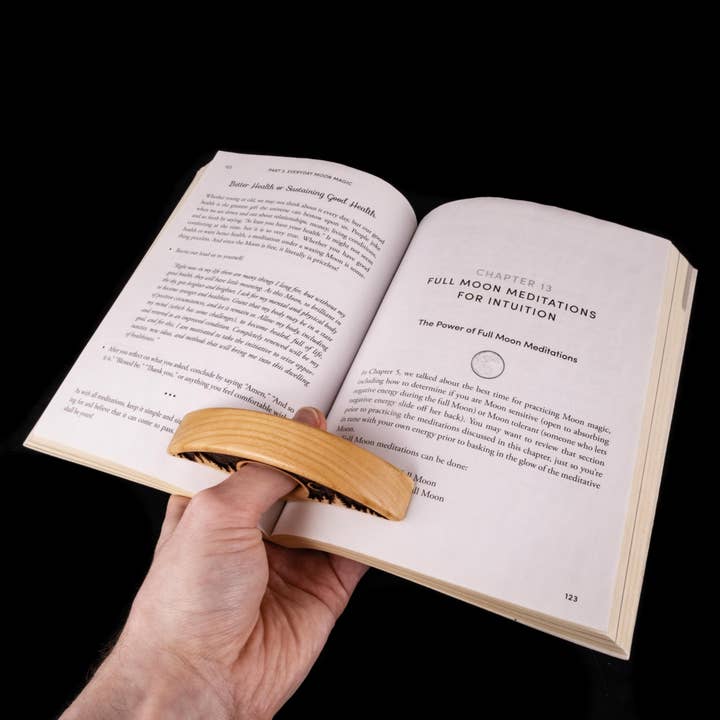 Woodland Woodworx - Wholesale Book Holder - Thumb Page Holder, "Moonlit Forest" Design, Cherry Wood1