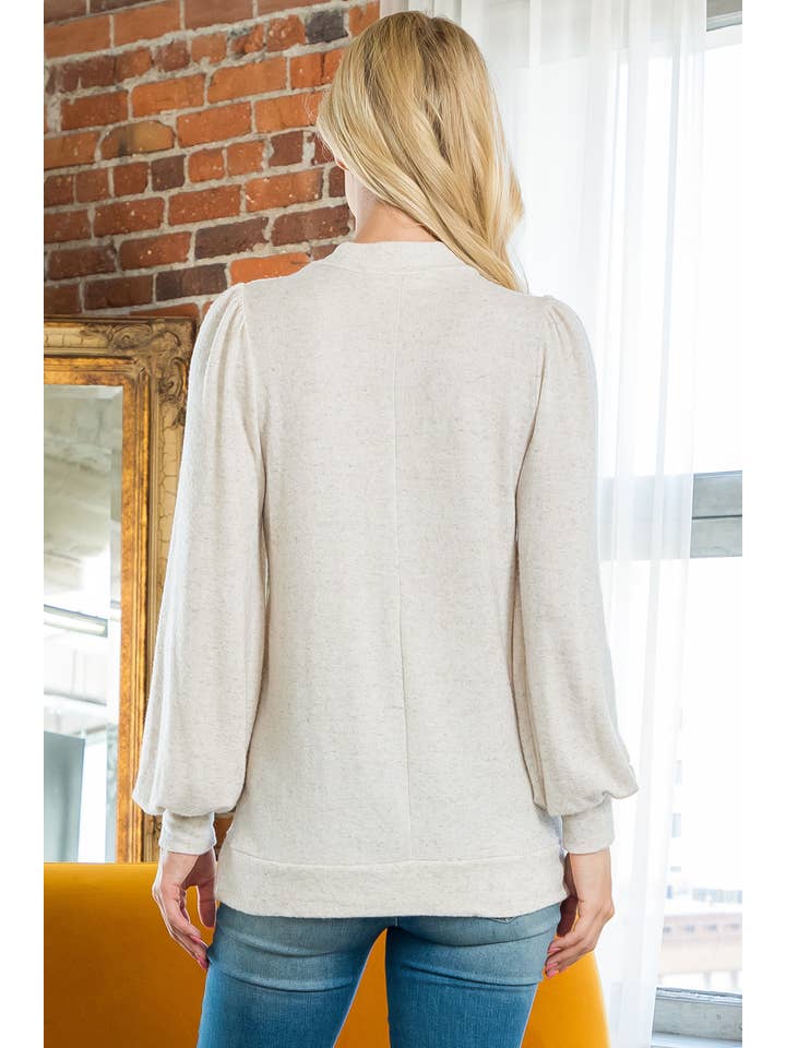 You & Me - Vente Haut en maille – femme - VENTE ! ! ! PPT21143 - HAUT À MANCHES BOUFFANTES À COL ROND - ANTHRACITE29