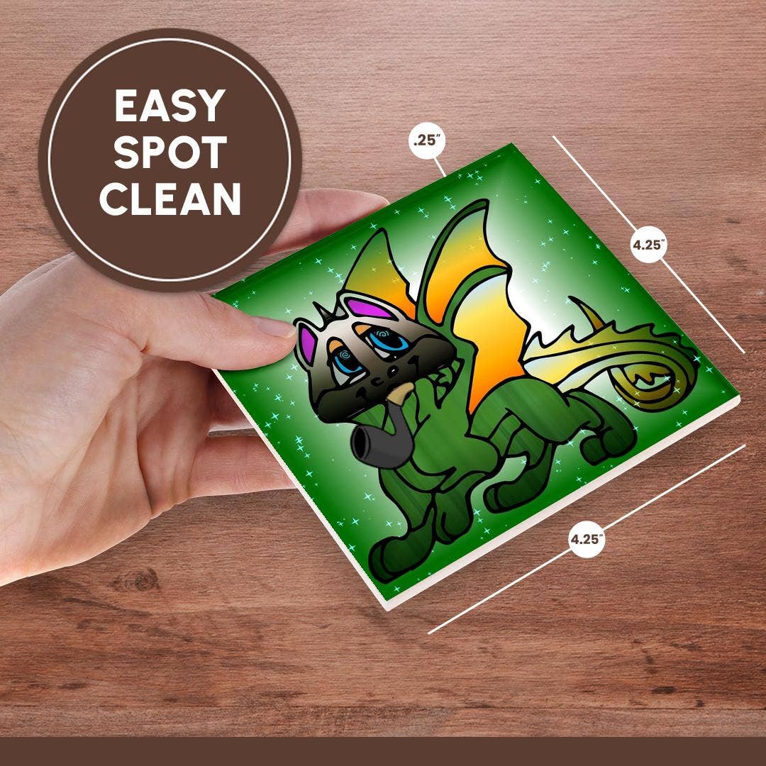 3dRose - Wholesale Coasters - 3dRose, Image of Cartoon Beautiful Chinese Dragon Smoking A Pipe, Coaster6