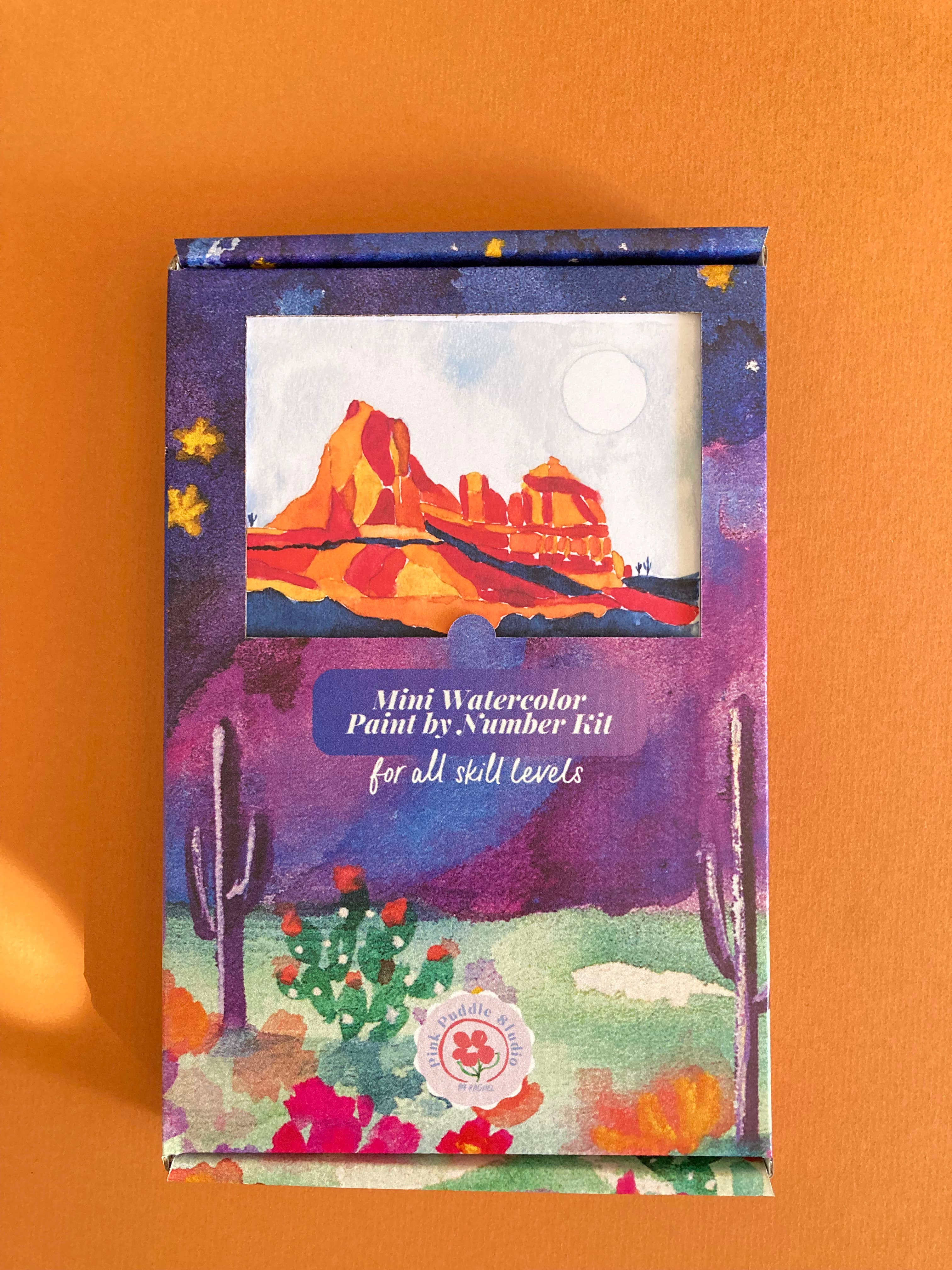 Pink Puddle Studio - Wholesale DIY Craft Kit - Red Rocks Mountain Landscape Watercolor Paint by Number Kit7