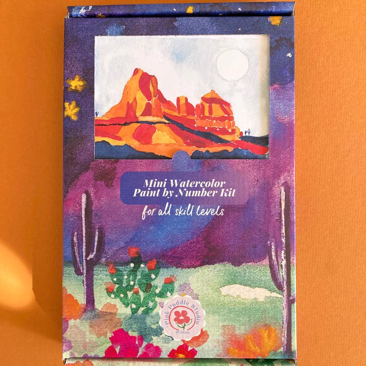 Pink Puddle Studio - Wholesale DIY Craft Kit - Red Rocks Mountain Landscape Watercolor Paint by Number Kit7