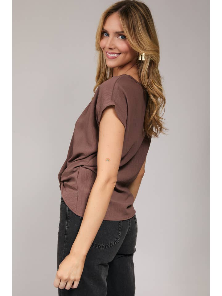 GILLI - Wholesale Blouse - Women's - SOLID WOVEN TEE WITH FRONT KNOT DETAIL29