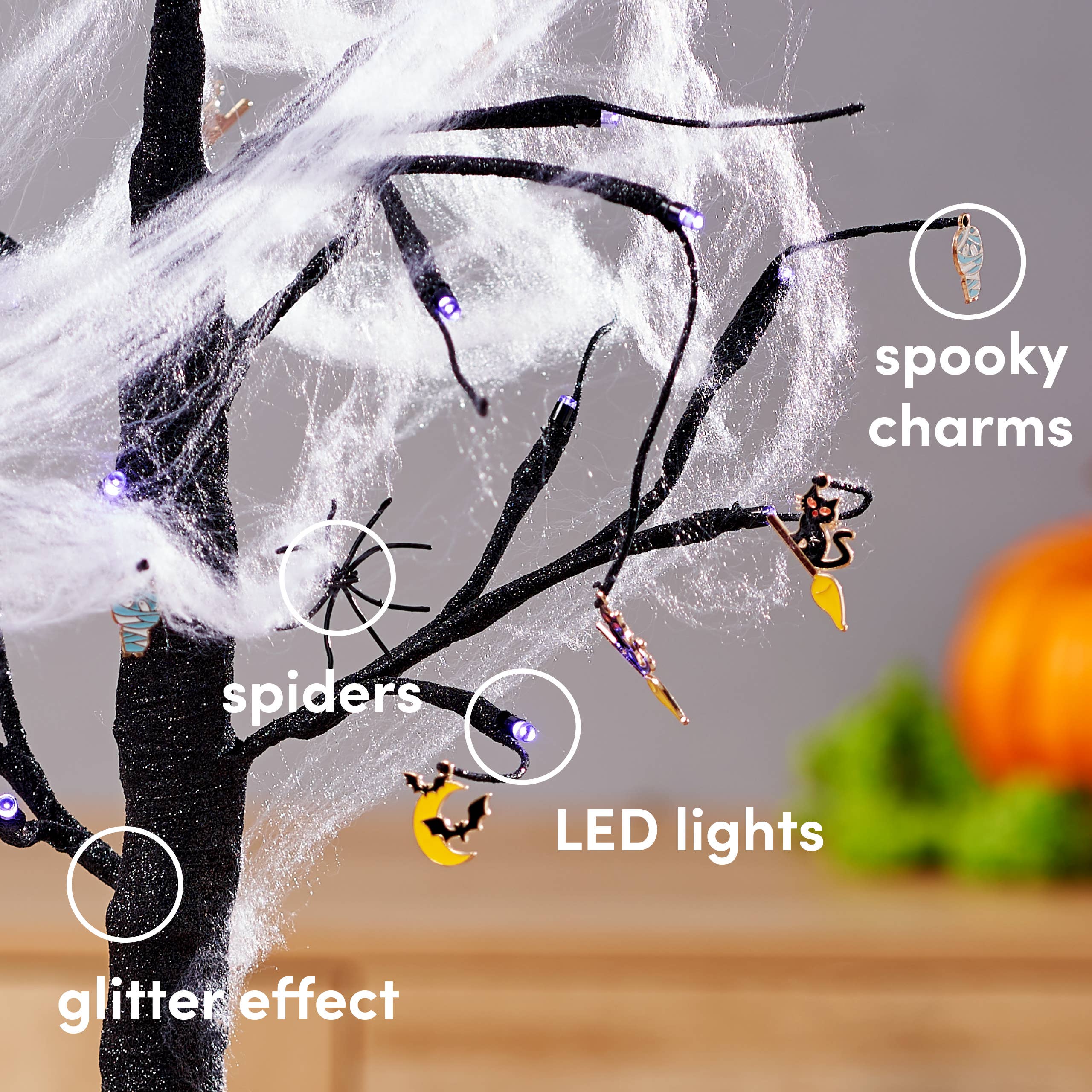 The Twiddlers - Wholesale Christmas Decoration - 2FT Black Halloween Tree Glitter Purple USB/Batt Powered5