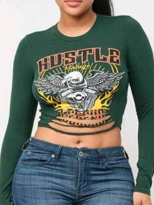 maglietta crop con grafica per la vendita all'ingrosso da parte di Queen Fashion