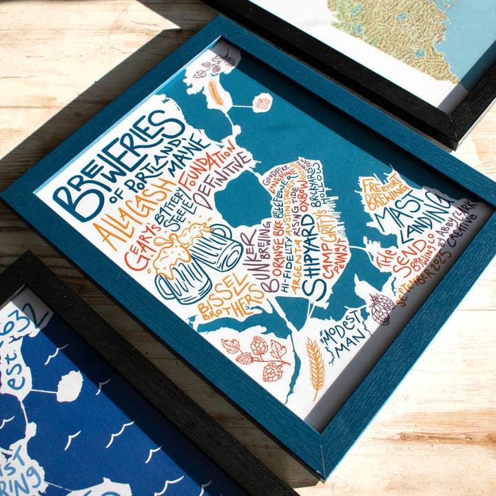 Breweries of Portland Maine Typography Map 11x14 Print for wholesale by Abby Clark Creative
