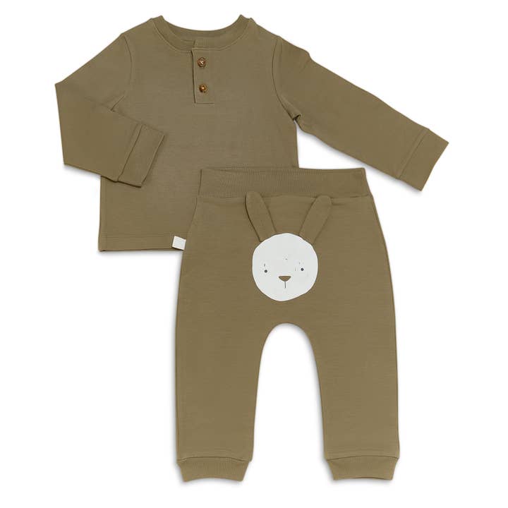 Organic Bunny Top & Pant Set - Bayleaf for wholesale by Kudaa