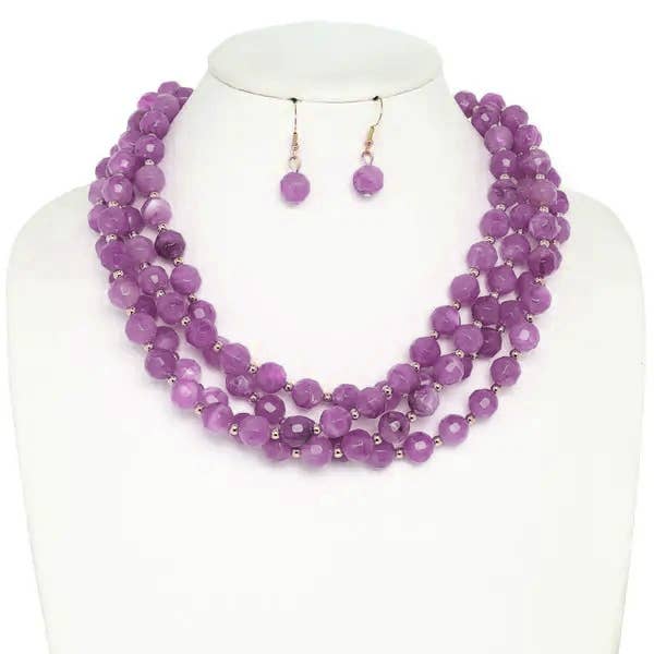 anbfashion - Wholesale Jewelry Set - MULTI STRAND NATURAL GEMSTONE BEADED NECKLACE SET N142482