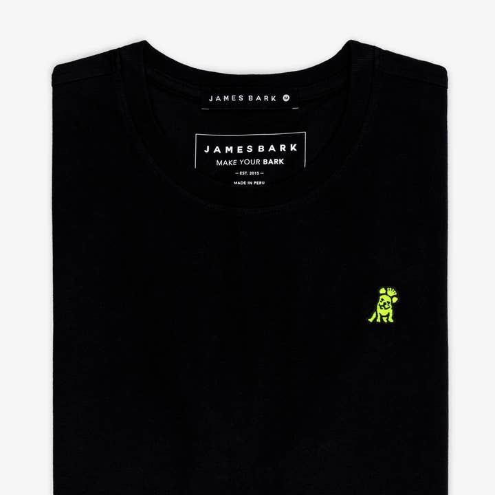 T-shirt noir en jersey à col ras du cou pour enfant - Neon Bark pour la vente par James Bark