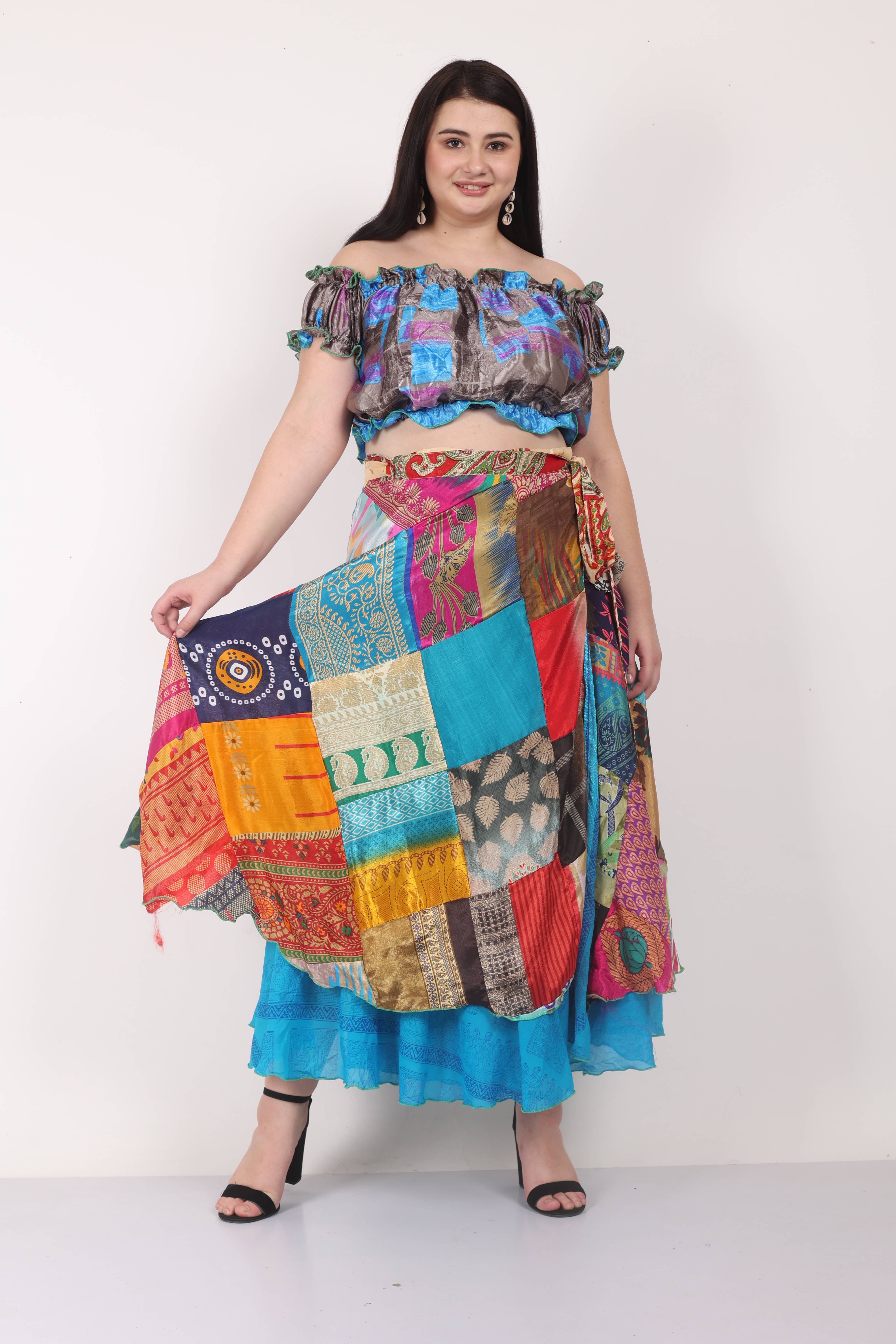Wevez - Wholesale Rok - Dames - Dames Multi Patchwork Lange Sari Wikkel Strandrok Mix Partij9