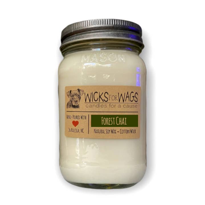 Forest Chai | Fall + Winter | Large Mason Jar Soy Candle for wholesale by Wicks for Wags