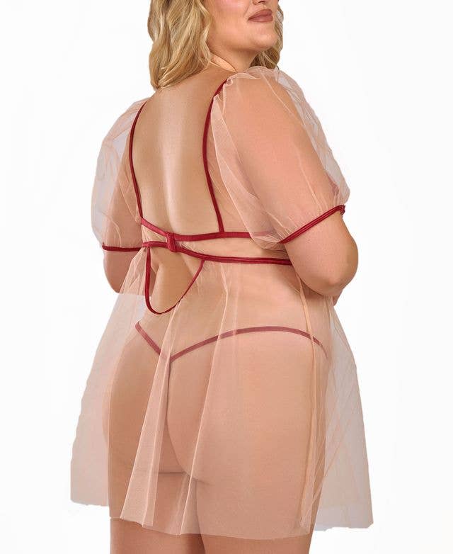 Rosso Set Babydoll Velato Taglie Forti Maribelle in vendita all'ingrosso su Faire1